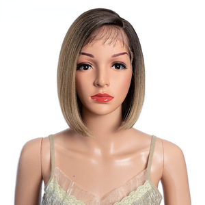 วิกผมบ๊อบสั้นตรงสำหรับ<span class=keywords><strong>ผู้หญิง</strong></span>ยี่ห้อ Huilian ขนาด 10 นิ้ว ความยาวระดับไหล่ สีบลอนด์/น้ำตาล - Product Image 4