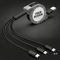 Câble de charge 3-en-1 personnalisé avec logo, chargeur multi-téléphones rétractable avec boîte enrouleuse en cristal – Offre promotionnelle en gros