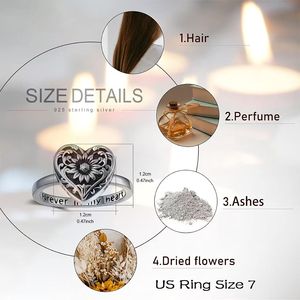 Liontin bunga matahari guci cincin yang memegang yang dicintai dengan pengikat besi tahan karat pita kenang-kenangan perhiasan kremasi cincin - Product Image 2