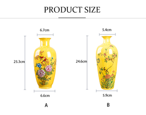 Florero de cerámica hecho a mano <span class=keywords><strong>con</strong></span> diseño de pájaro y flor antiguo, jarrón amarillo pequeño de porcelana fina para decoración del hogar - Product Image 5