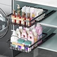 Organisateur de rangement sous évier Tiroirs coulissants en métal Tiroir Étagères pour armoire de cuisine Organisation Boîtes de rangement Bacs