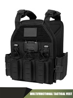 Gilet Tactique Léger en Nylon 1000D Noir Uni, Porte-Plaques Personnalisé avec Poches MOLLE