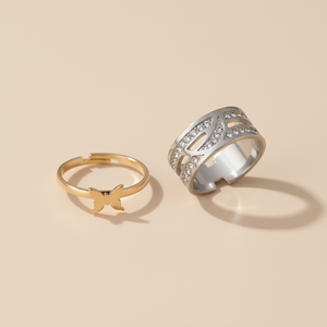 Vendita calda all'ingrosso semplice Punk da uomo anelli regolabili di tendenza moda luna strass intarsio 18K placcatura colore Design di apertura - Product Image 2