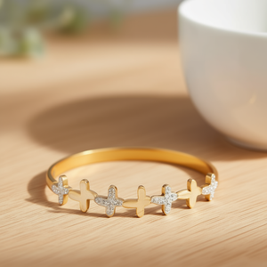 <b>Butterfly</b> Stainless Steel <b>Bracelet</b> Gold Plated With Crystal Inlay Cuff <b>Bracelet</b> For Women Fashion Jewelry - Product Image 3