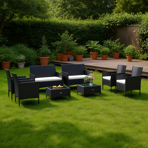 Set Lounge da Giardino in Rattan Nero PE 6 Posti con Telaio in Acciaio Verniciato a Polvere, Arredamento da Esterno dal Design Contemporaneo - Product Image 2