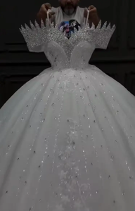 Abiti da <span class=keywords><strong>Sposa</strong></span> Africani Stile Ball Gown, Vestito da <span class=keywords><strong>Sposa</strong></span> con Spalle Scoperte, Pizzo Scintillante e Paillettes, Taglie Plus, Servizio OEM - Product Image 2
