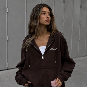 <span class=keywords><strong>Felpa</strong></span> con cappuccio da <span class=keywords><strong>donna</strong></span> <span class=keywords><strong>oversize</strong></span> in cotone pesante con logo personalizzato del produttore, ricamata e con zip. - Product Image 1