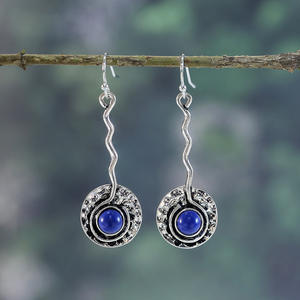 Pendientes colgantes de plata tibetana con engaste de lapislázuli, estilo vintage para mujer, joyería chapada en plata antigua - Product Image 4