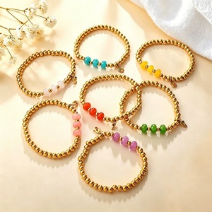 Bracciale Vintage in Acciaio Inossidabile con Perline Dorate e Ciondolo Digitale con Gemme Colorate, Gioielli da Donna per Uso Quotidiano - Product Image 1