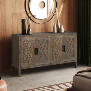 Modern Farmhouse Accent Cabinet 60 Inches 4 <b>Doors</b> Wood Sideboard Buffet Console Table - Product Image 2