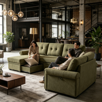 Canapé-lit en tissu texturé lin personnalisable, idéal pour salon minimaliste – Meuble de maison en promotion