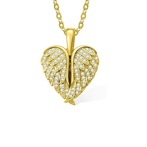 Collana con Ciondolo <span class=keywords><strong>a</strong></span> <span class=keywords><strong>Cuore</strong></span> Apribile Personalizzabile con Ali d'Angelo in Zirconi, Placcata in Argento/Oro 18K per Donne - Product Image 6