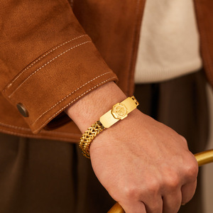 Bracciale da Uomo Hip Hop Vintage alla Moda in Acciaio Inossidabile Placcato Oro, Catena Spessa Stile Punk con Albero della Vita - Product Image 4