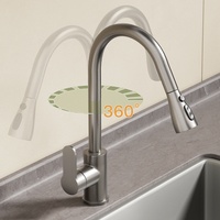Robinet de cuisine monocommande extractible en acier inoxydable de style américain, avec cartouche céramique, finition brossée, anti-éclaboussures, pour usage domestique