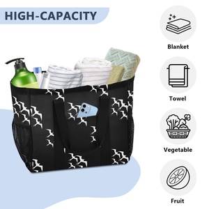 Portable Iwa Birds Hawaii <b>Large</b> Shopping Tote Mesh Pockets Reusable Grocery Bags Utility Tote Bag Laundry Basket with Handle - Product Image 5