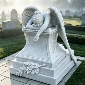Monumento Funerario Moderno Tallado a Mano en Piedra Natural, Diseños <span class=keywords><strong>de</strong></span> Lápidas, Lápida Europea <span class=keywords><strong>de</strong></span> Mármol Blanco con Cabeza <span class=keywords><strong>de</strong></span> Ángel - Product Image 1