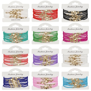 Fashion <b>Beaded</b> <b>Bracelets</b> Heart Shape Gold Plated Multi Layer Elastic Unisex Jewelry Bohemia Style Made In China - Product Image 1