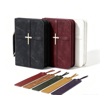 Étui de protection pour Bible en cuir PU avec design croisé et marque-page en cuir, fermeture éclair personnalisable avec logo, idéal comme cadeau d'église
