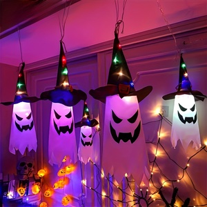 Luces LED Decorativas de Halloween con Forma de Sombrero de Bruja Fantasma Colgante, 3 Pilas LR44, Plástico BT-01, para Jardines Exteriores, Fiestas, Casas Encantadas - Product Image 5