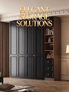 Armoire minimaliste italienne noire surdimensionnée, <span class=keywords><strong>placard</strong></span> de luxe autoportant pour chambre à coucher avec étagères ouvertes pour grandes villas - Product Image 2