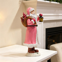Estatua de Santa Claus de Resina Rosa con Linterna, Adorno Festivo Navideño para Mesa, Decoración Artesanal para Ventana de Interiores, Regalo
