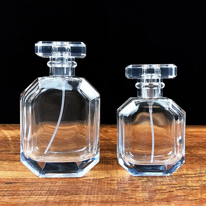 زجاجة عطر فريدة فارغة مربعة الشكل من الكريستال للبيع بالجملة زجاجات بخاخ 30 مل 50 مل 100 مل