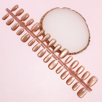 Kit d'accessoires pour nail art, 30 faux ongles à presser, style français automne-hiver, brun ambre œil de chat, courts et carrés, avec adhésifs en gel.