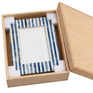 FAIZA CRAFT Handmade Blue and White MDF & Bone Inlay UV <b>Printed</b> Customizable Waterproof Vertical Square Photo <b>Frame</b> Tabletop - Product Image 4