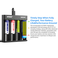 Chargeur de batterie rechargeable LiFePO4 personnalisé avec logo, 4 emplacements MX4 1.5/1.2V AA AAA, cellules Li-ion 3.6/3.7V 14500 18650 21700 26650