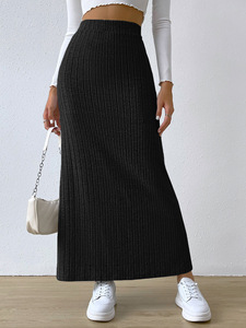 Women's Fashion Casual Half length <b>Skirt</b> Spring/Summer Black Pit Strip A-line High Waist <b>Split</b> Long <b>Skirt</b> - Product Image 3