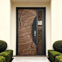 Porte pivotante moderne en aluminium et bois - Finition noyer de luxe pour entrée principale de villa, manoir et entrée de domaine personnalisée