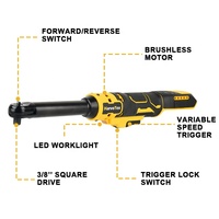 Clé à cliquet électrique sans fil 21V à moteur à balais, tête longue portée de 3/8'' (10 cm), pour espaces étroits et démontage de fixations – Kit d'outils