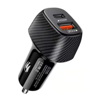 Pengisi daya ponsel serat karbon PD 38W, charger ponsel 5V 3A usb ganda tipe c port 38W QC3.0 cepat