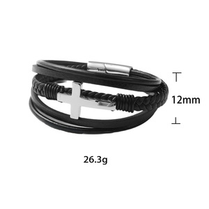 yunnique Cross Leather Bracelet Black Titanium Steel Unisex Jewelry Gift - Product Image 5