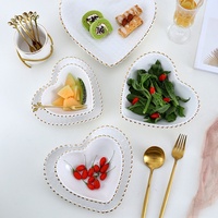 Assiette en céramique de style européen de luxe pour collations, table basse de salon, assiette à fruits, assiettes à dîner, ensemble en céramique de luxe avec bord doré