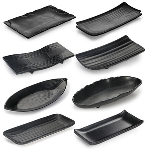 Melamine <b>Black</b> Rectangular Sushi <b>Plate</b> 3111 Solid Color For Japanese Food Party Commercial Use - Product Image 1