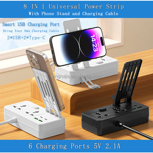 फोन धारक के साथ सार्वभौमिक पावर स्ट्रिप, यूएसबी सी के साथ एक्सटेंशन केबल 2 सॉकेट और चार्जिंग केबल. कार्यालय और घर का उपयोग - Product Image 6