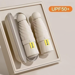 Custom Logo New Design Oem Promotional Pocket Capsule Parasol Portable Uv Protection Small Beige 8 Ribs Mini 5 Folding Umbrella