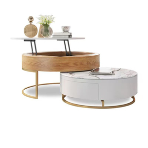 Bàn Cà Phê Đá thiêu kết tròn hiện đại, Tủ lưu trữ trung tâm có ngăn kéo, Bộ Bàn cà phê phòng khách - Product Image 1