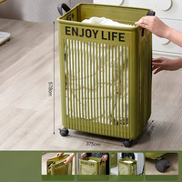 Grand panier à linge pliable et réutilisable avec poignées en cuir et roulettes pivotantes, idéal pour le rangement dans la salle de bain