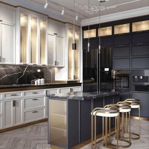 ตู้ครัวไม้เนื้อแข็งสีขาวดีไซน์ทันสมัยพร้อมเคาน์เตอร์หินแกรนิตและอ่างล้างจาน - Product Image 2