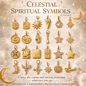 Symboles spirituels célestes |   Pendentifs porte-bonheur en acier inoxydable plaqué or PVD 18 carats |   Imperméable et résistant au ternissement - Product Image 1