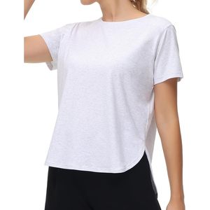 Camiseta Deportiva para Mujer FOXA, Corte Holgado, Manga Corta, Cuello Redondo de Algodón, Dobladillo Asimétrico, Top de Yoga - Product Image 6