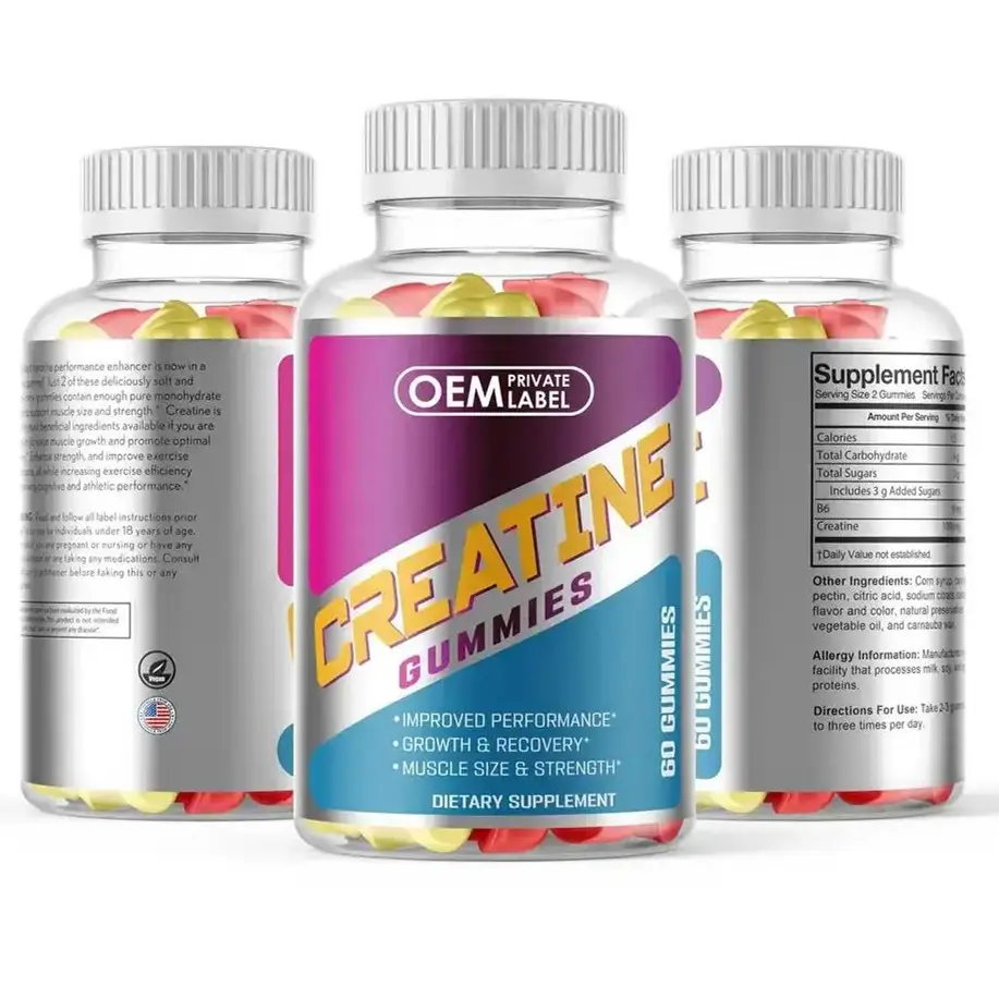 Etiqueta privada suplementos vegan bcaa creatina monohidratante gummies pré treino energia creatina