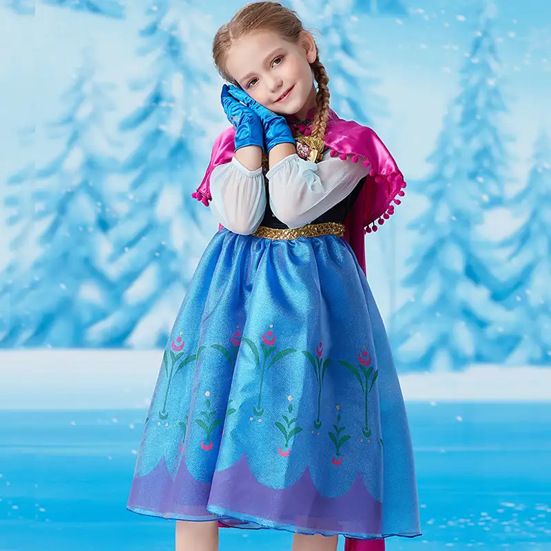 ชุดเจ้าหญิงแอนนา,เสื้อผ้าเจ้าหญิง Frozen สำหรับเด็กพร้อมถุงมือคทา