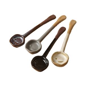 Ensemble de thé et de café d'après-midi vintage en porcelaine 4 pièces, cuillère artisanale, fouet à long manche, cuillère à thé écologique pour thé en vrac - Product Image 1