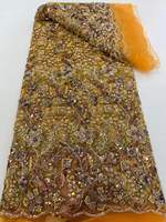 Tissu en dentelle perlée africaine en tulle multicolore