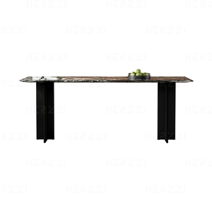 Table à manger contemporaine en <span class=keywords><strong>bois</strong></span> massif avec dessus en marbre pour <span class=keywords><strong>restaurant</strong></span>, hôtel, cuisine, villa, meubles de salle à manger modernes - Product Image 1