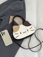 Sac à dos en peluche chat mignon avec design de dessin animé tendance et élégant, en polyester et PU, sac bandoulière ou à l'épaule à la mode