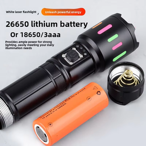 Lampe torche tactique <span class=keywords><strong>LED</strong></span> zoomable, laser blanc 30W, 5 modes, rechargeable USB-C avec indicateur de batterie pour l'extérieur - Product Image 1